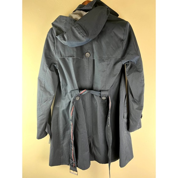 Tommy Hilfiger Navy raincoat w belt/hood SZ M - Picture 8 of 10